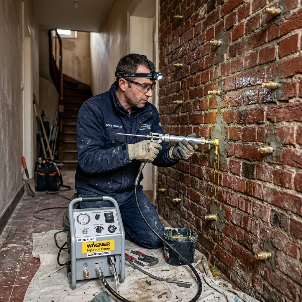 Traitement des remontées capillaires par injection de résine hydrophobe dans les murs en briques