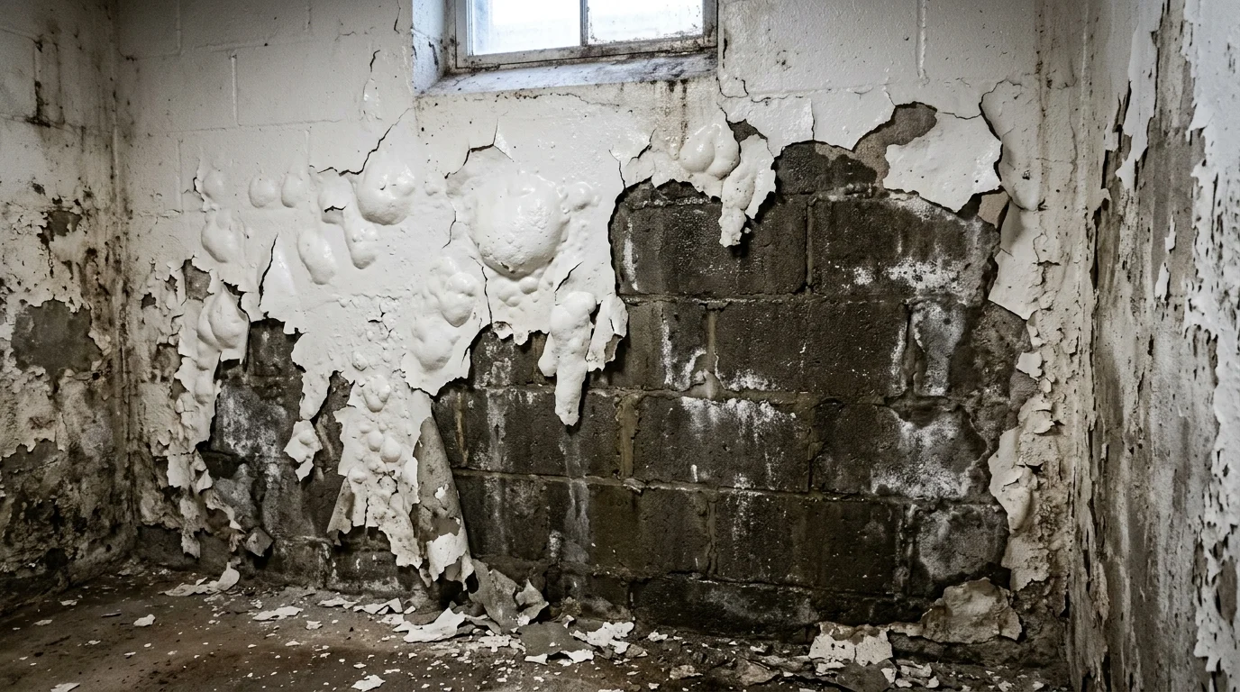 Mur de cave écaillé malgré l'application d'une peinture anti-humidité