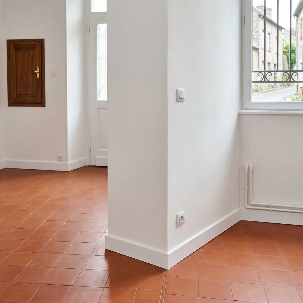 Même mur intérieur réenduit et peint à neuf après injection de résine à La Madeleine